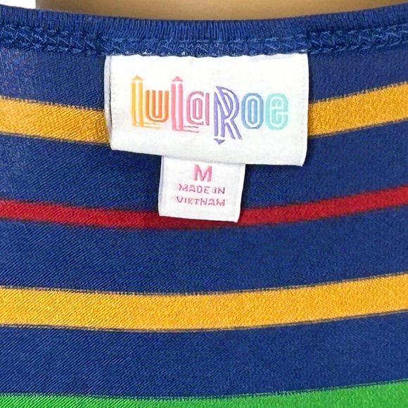 LuLaRoe Women's M Striped Green Blue Yellow Short Sleeve Irma Tunic Blouse Shirt - Picture 8 of 11